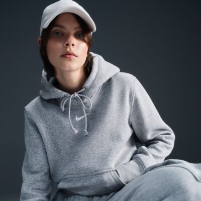 NIKE W NSW PHNX FLC STD PO HOODIE DK GREY HEATHER/SAIL – Bild 6