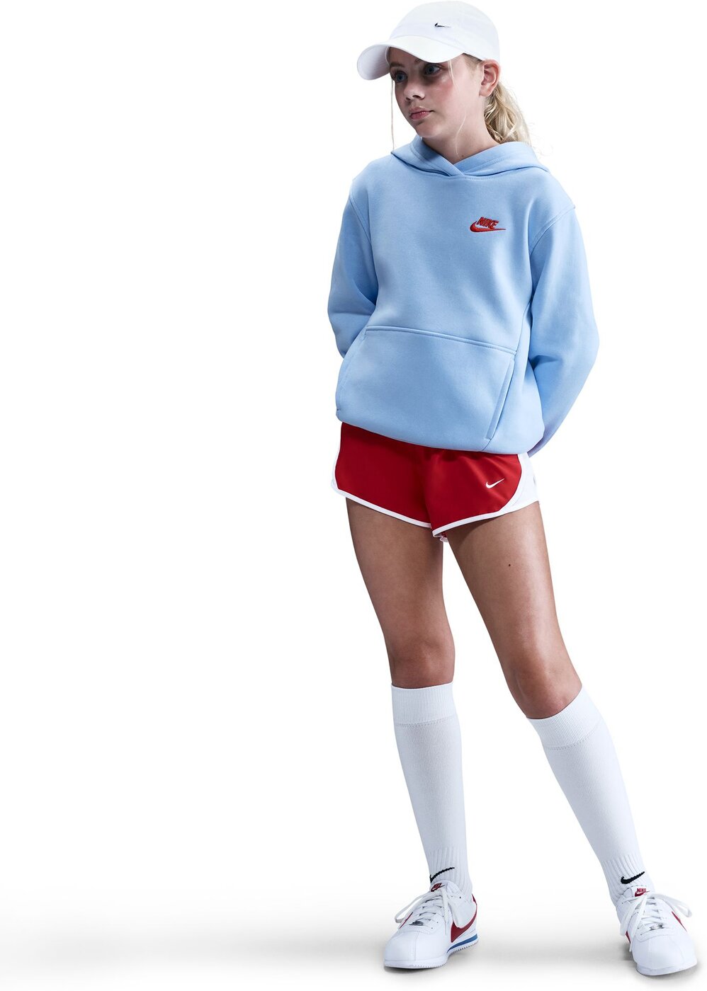 NIKE K NSW CLUB FLC HDY LBR ROYAL TINT/LT CRIMSON