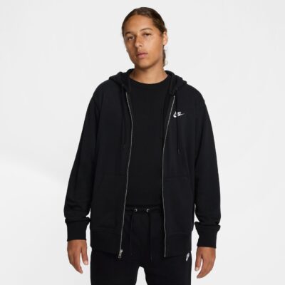 NIKE M NK CLUB FT FZ HOODIE BLACK/BLACK/WHITE